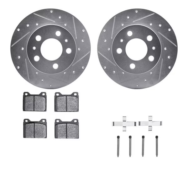 7512-27068, Rotors-Drilled and Slotted-Silver w/ 5000 Advanced Brake Pads incl. Hardware, Zinc Coat, Dynamic Friction Co, Mfr#: 7512-27068